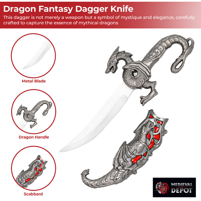 Ornate Red Dragon Decorative Fantasy Dagger Knife