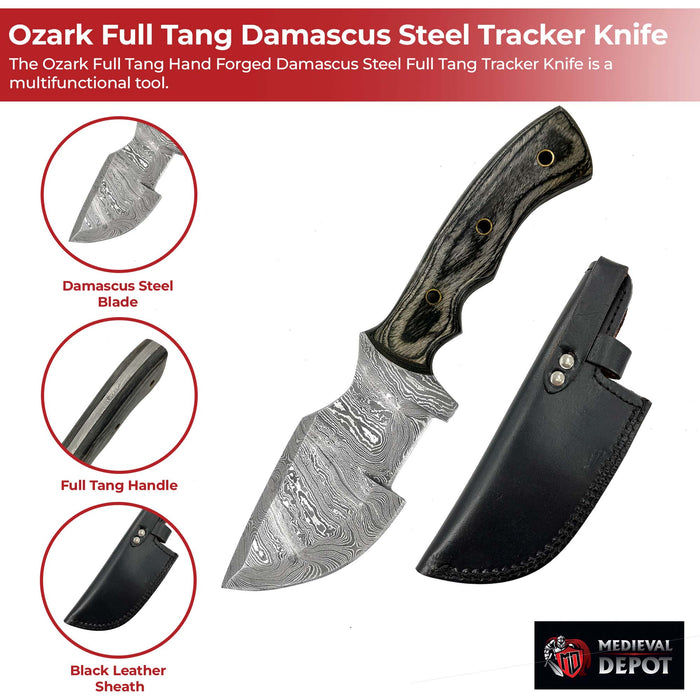 Ozark Full Tang Hand Forged Damascus Steel Tracker Knife