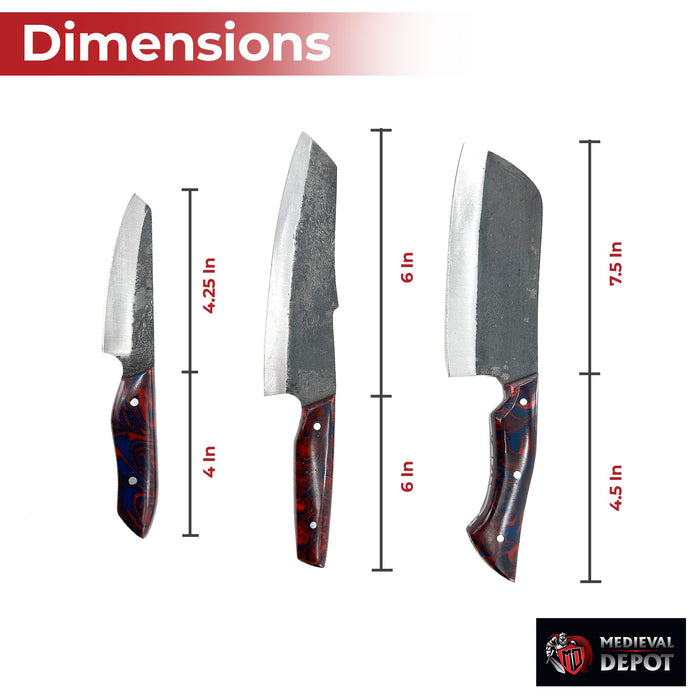 Oishee Japanese Style Carbon Steel Chef's Knives Set Of Three