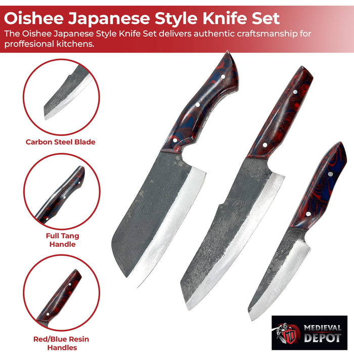 Oishee Japanese Style Carbon Steel Chef's Knives Set Of Three