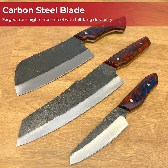 Oishee Japanese Style Carbon Steel Chef's Knives Set Of Three