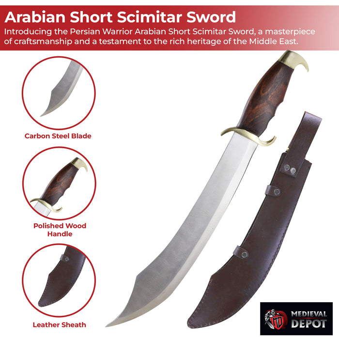 Persian Warrior Arabian Short Scimitar Sword With Leather Sheath