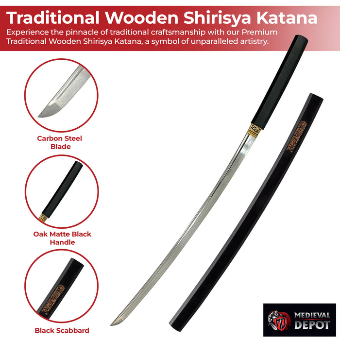 Premium Black Traditional Wooden Shirisya Katana