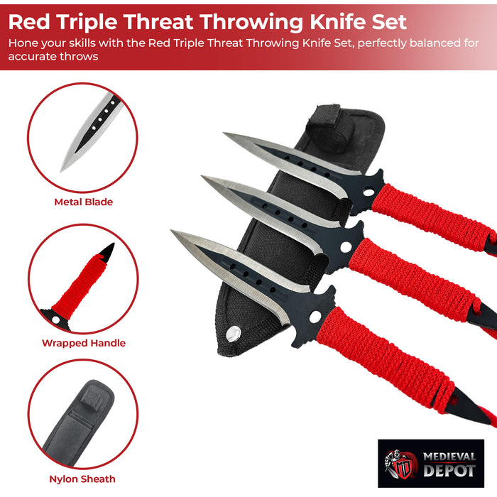 Red Triple Threat Throwing Knife Set