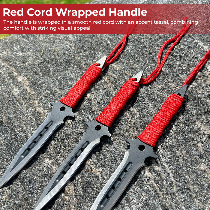Red Triple Threat Throwing Knife Set