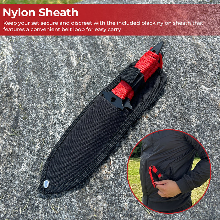 Red Triple Threat Throwing Knife Set