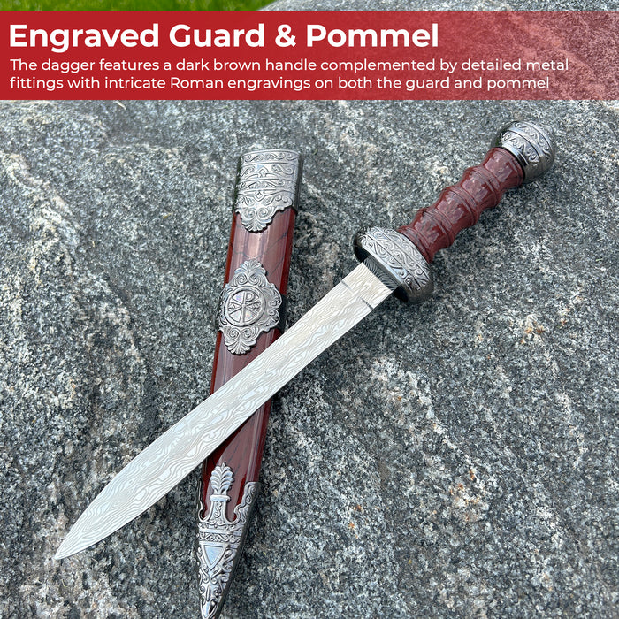 Roman Elite Etched Wave Pattern Gladius Pugio Dagger
