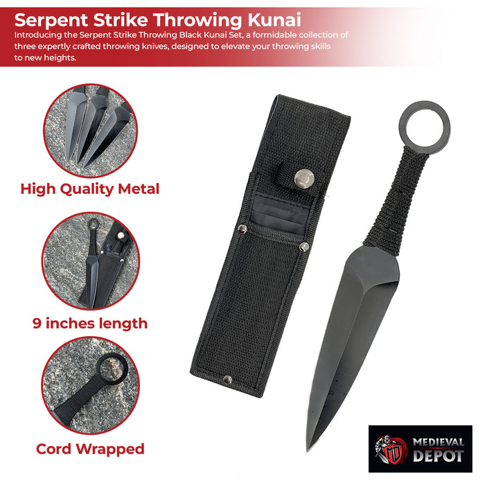 Serpent Strike Throwing Black Kunai Set
