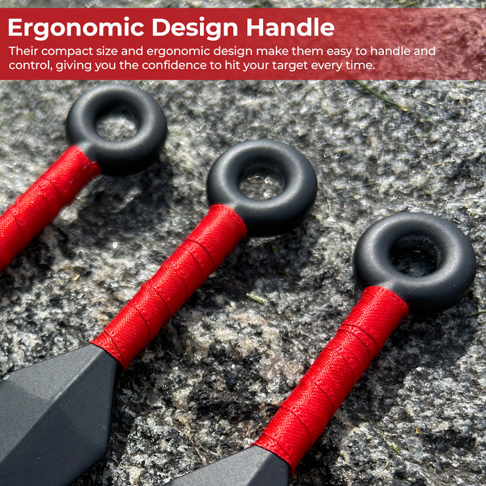 Shadow Strike Trio Red-Wrapped Mini Kunai Throwing Knives Set with Belt Pouch