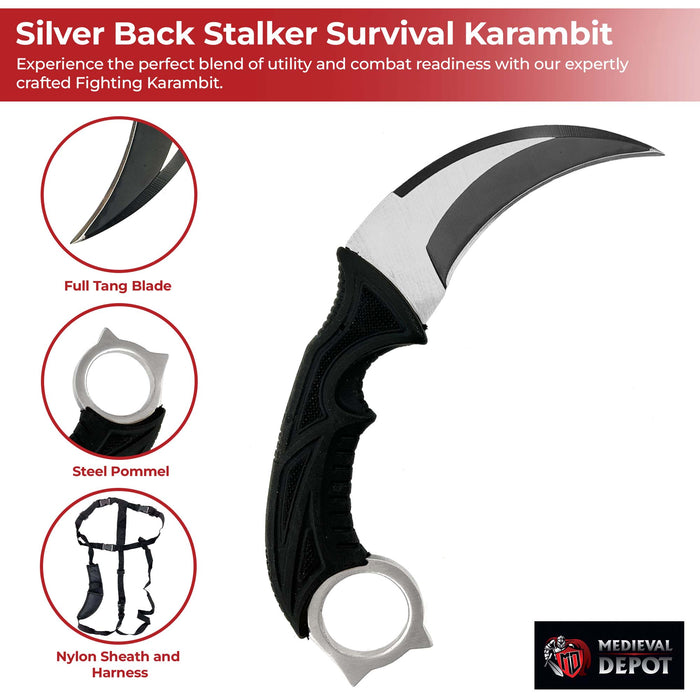 Silver Back Stalker Fixed Blade Survival Karambit