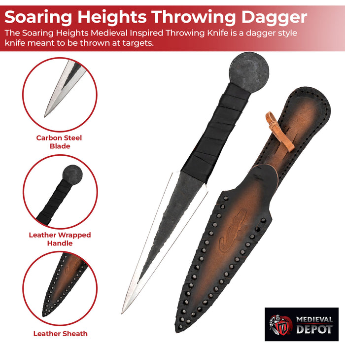 Soaring Heights Forged Carbon Steel Medieval Viking Style Throwing Dagger Knife