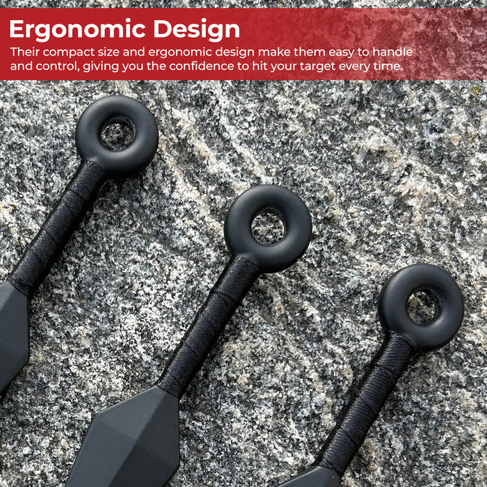 Shadow Strike Trio Black Wrapped Mini Kunai Throwing Knives Set with Belt Pouch