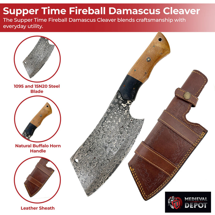 Supper Time Fireball Damascus Cleaver