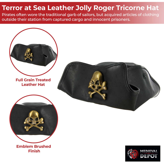Terror at Sea Leather Jolly Roger Tricorne Hat