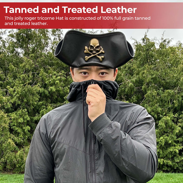 Terror at Sea Leather Jolly Roger Tricorne Hat