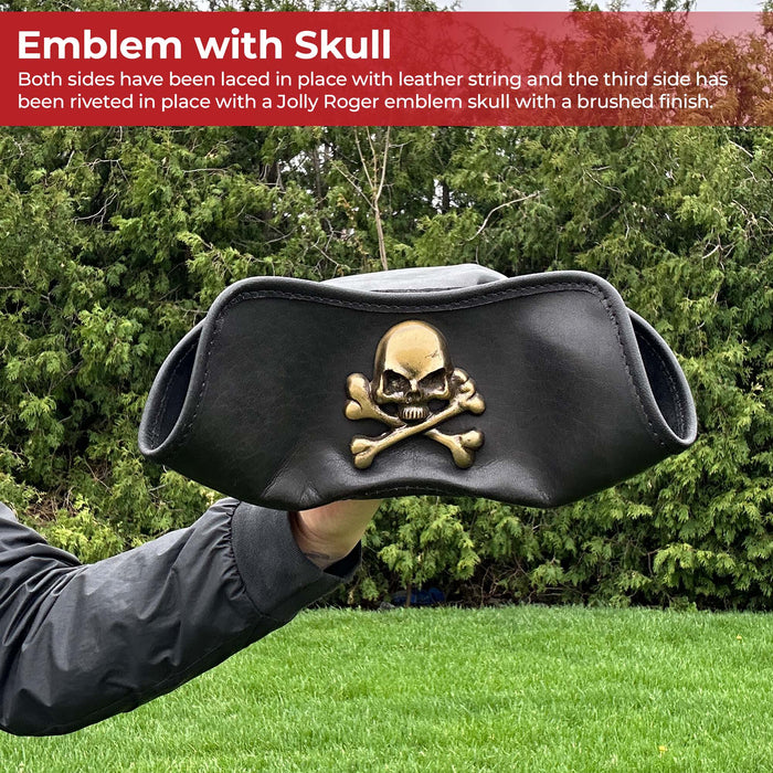 Terror at Sea Leather Jolly Roger Tricorne Hat