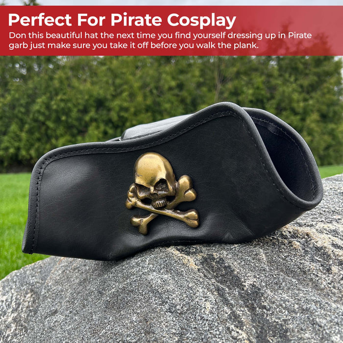 Terror at Sea Leather Jolly Roger Tricorne Hat