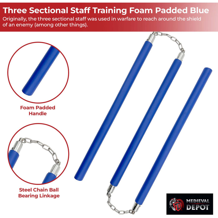 Three Sectional Staff Training Foam Padded Blue