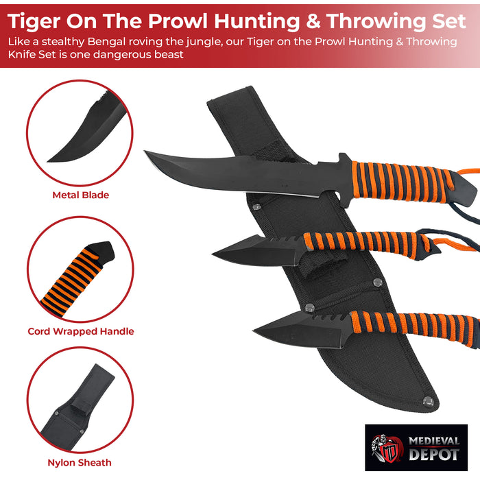 Tiger on the Prowl Hunting & Throwing Knife Set