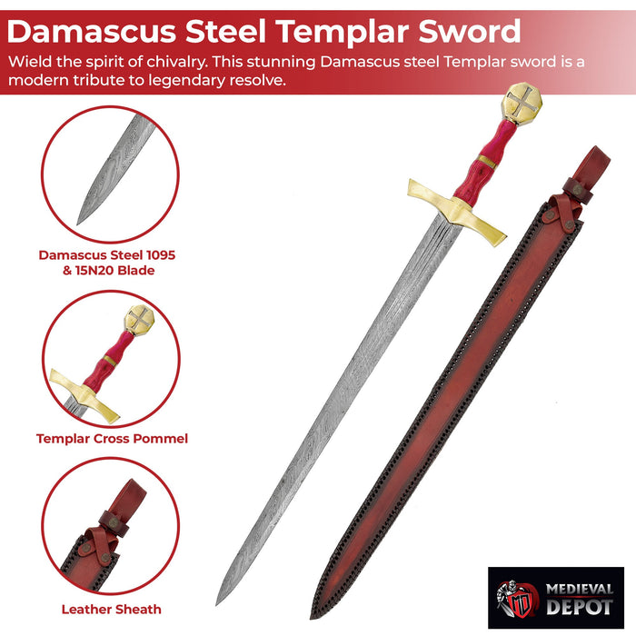 Templar Legacy Damascus Sword Forged in Honor