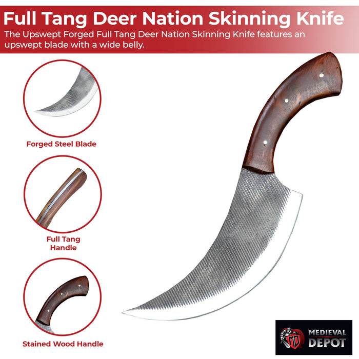 Upswept Forged Full Tang Deer Nation Skinning Knife