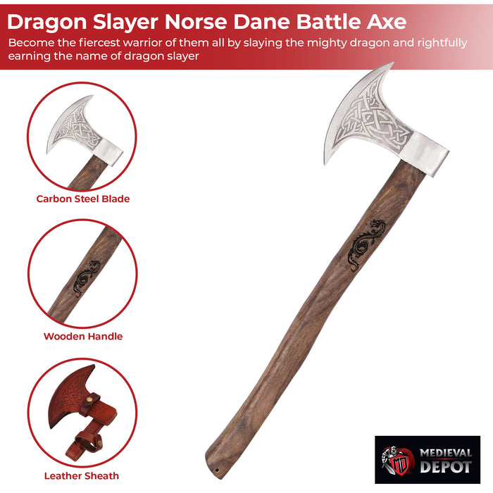 Viking Dragon Slayer Norse Dane Battle Axe | Engraved Handle