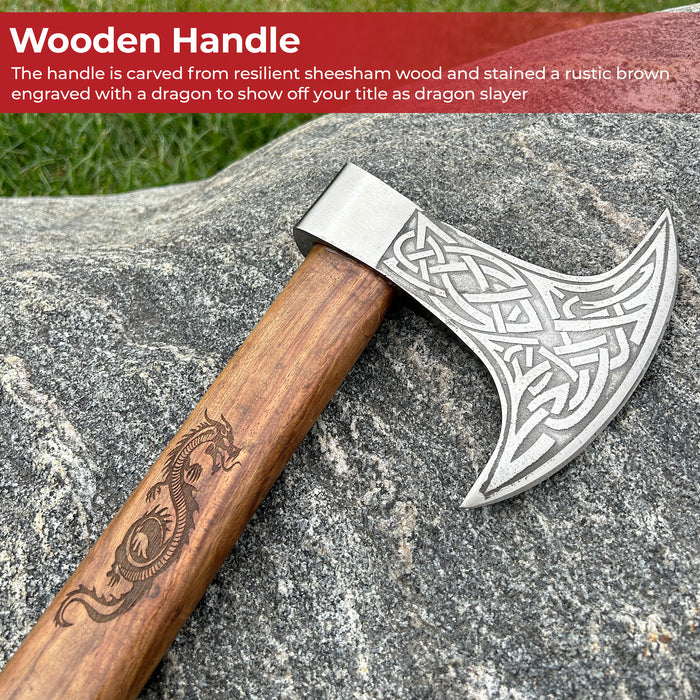 Viking Dragon Slayer Norse Dane Battle Axe | Engraved Handle