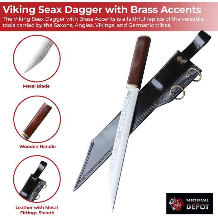 Viking Seax Dagger with Brass Accents