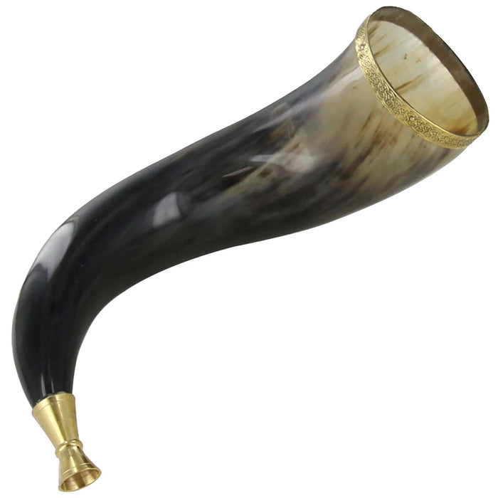 Warriors Call Cow Horn Trumpet with Brass Rim and Celtic Cross Etching