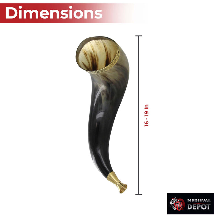 Warriors Call Cow Horn Trumpet with Brass Rim and Celtic Cross Etching