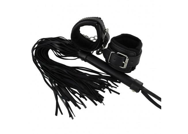 Deep Black Wrist Cuff and Whip Set - Medieval Depot