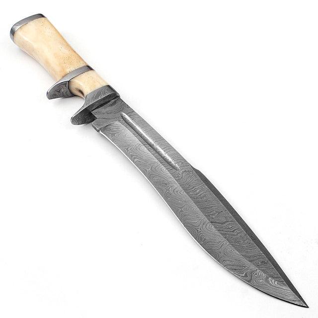 Total Eclipse Damascus Steel Bowie Hunting Knife Sheath Included - Medieval Depot