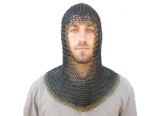 Medieval V Brass Face Mild Steel Chainmail Coif Armor - Medieval Depot