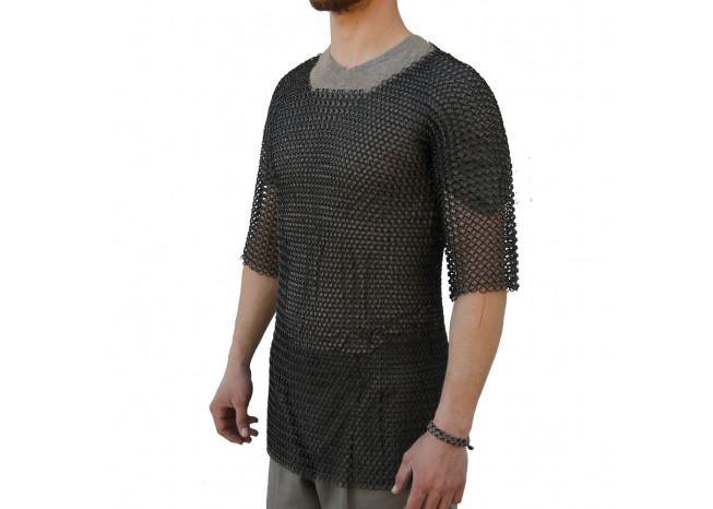 Medieval Half Sleeve Habergeon Blackened Chainmail Medium - Medieval Depot