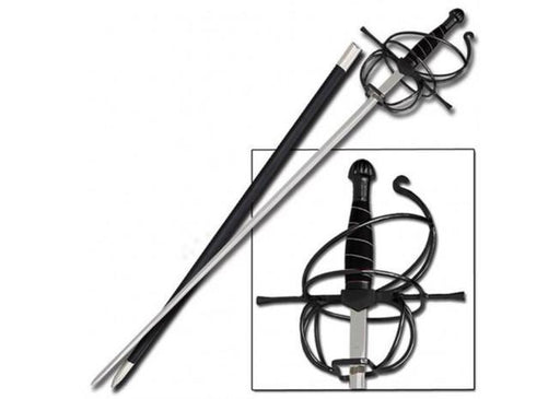 Renaissance Rapier Swept Hilt Sword - Spiral Black - Medieval Depot