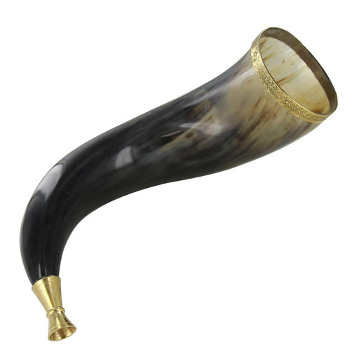 Warriors Call Cow Horn Trumpet with Brass Rim and Celtic Cross Etching