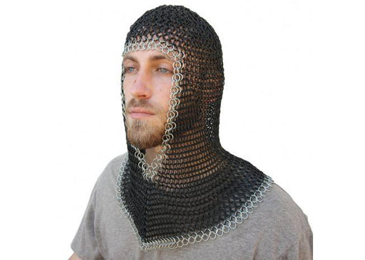 Medieval V Face Mild Steel Chainmail Coif Armor - Medieval Depot