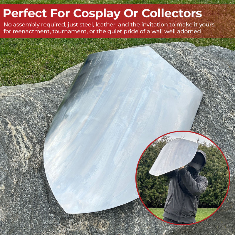 14th Century Four Point Functional Polished Steel Medieval Battle Shield