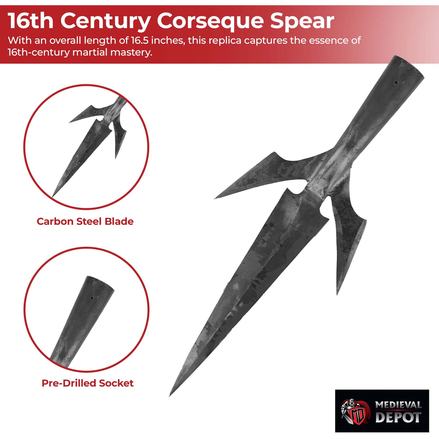 Corsequa 16th Century Corseque Spear Functional Replica for Medieval Mastery ...