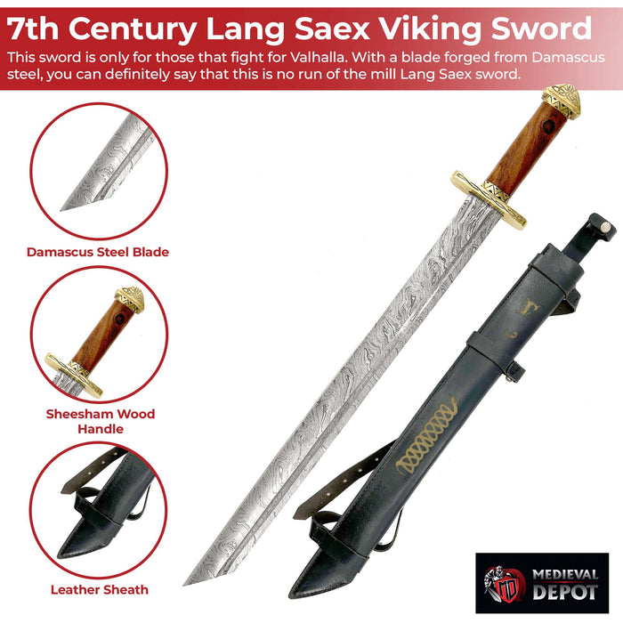 7th Century Damascus Steel Medieval Lang Saex Viking Sword