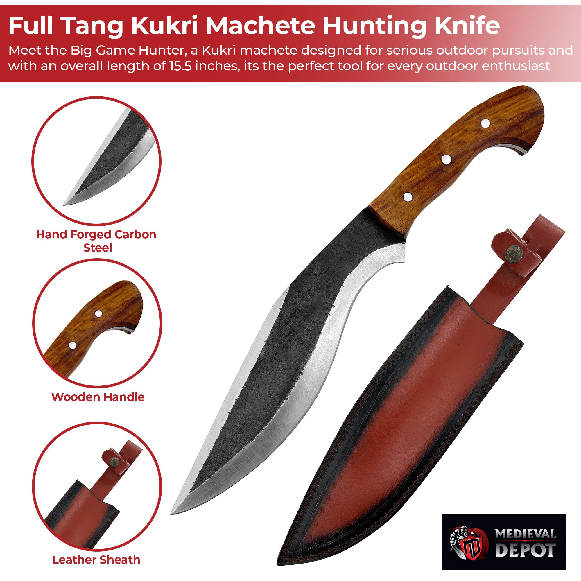 Big Game Hunter Full Tang Outdoor Kukri Machete Hunting Knife