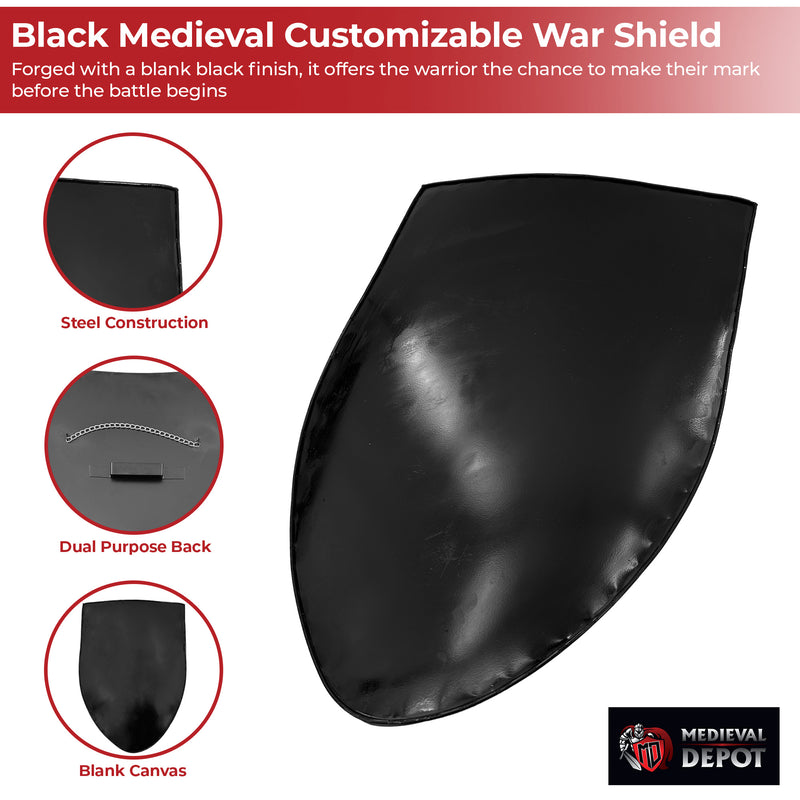 Black Medieval Blank Customizable War Shield