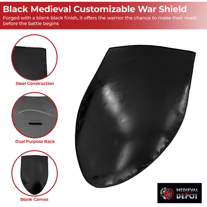 Black Medieval Blank Customizable War Shield