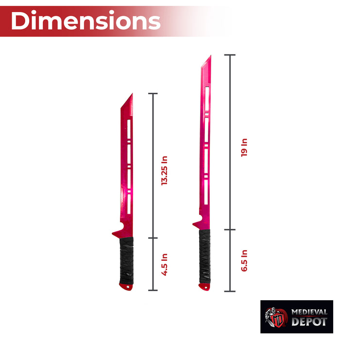 Blood Moon Dual Ninjato Short Sword Set Full Tang Red Cyberpunk Swords