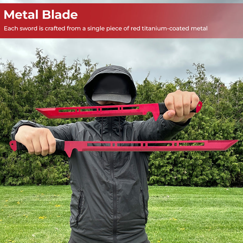 Blood Moon Dual Ninjato Short Sword Set Full Tang Red Cyberpunk Swords
