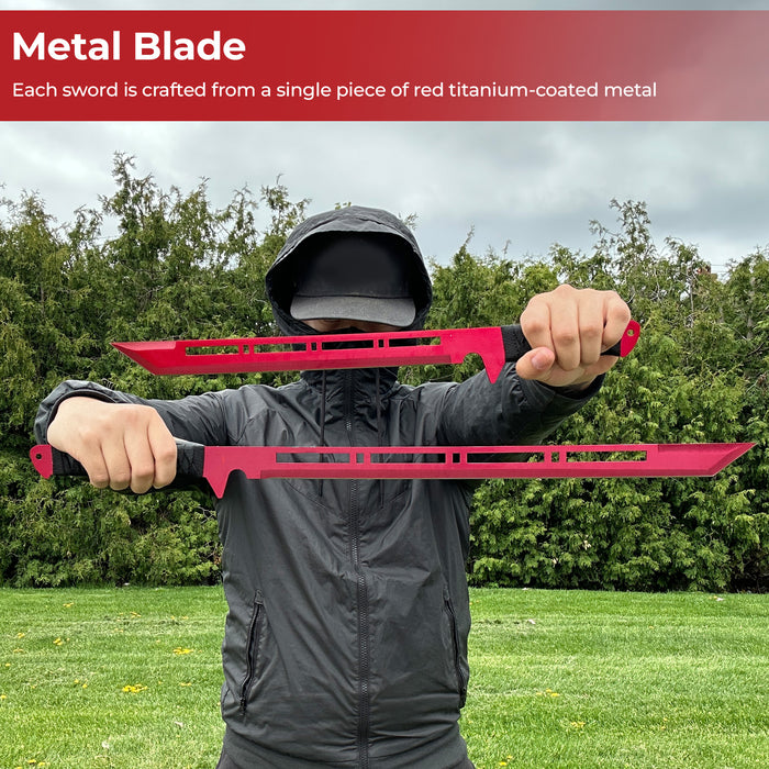 Blood Moon Dual Ninjato Short Sword Set Full Tang Red Cyberpunk Swords