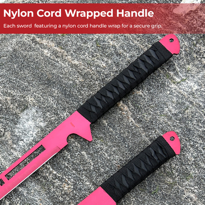 Blood Moon Dual Ninjato Short Sword Set Full Tang Red Cyberpunk Swords