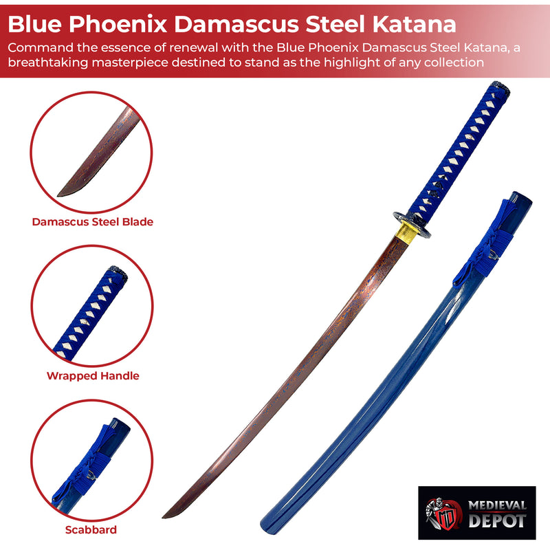 Blue Phoenix Damascus Steel Katana