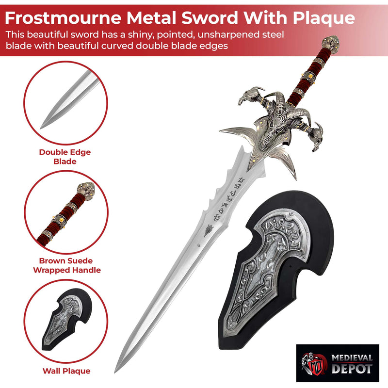 Cosplay Prop: WOW Frostmourne Lich King Arthas Metal Sword Replica With Plaque