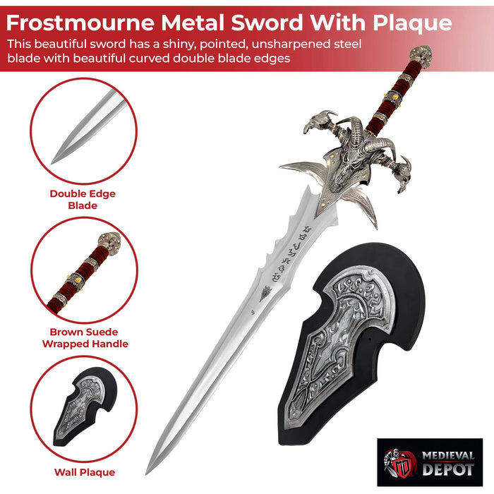 Cosplay Prop: WOW Frostmourne Lich King Arthas Metal Sword Replica With Plaque